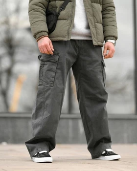 Карго штаны Oversize серые джинс катон с карманами streetwear urban tactical 33