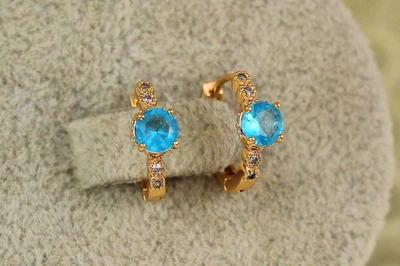 Серьги детские Xuping Jewelry колечки с голубым камнем 1,2 см золотистые