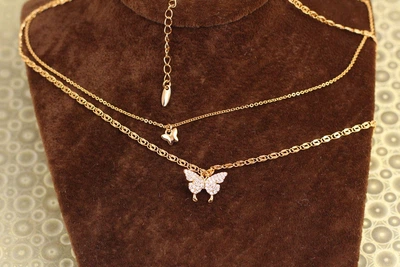 Набор Xuping Jewelry Двойная цепь две бабочки 45 см с приложением 5 см золотистый