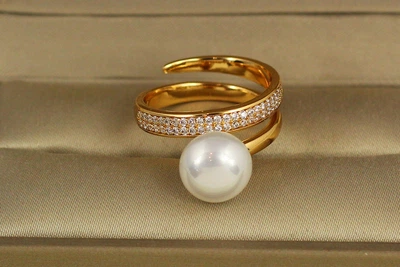 Кольцо Xuping Jewelry Жемчужная спираль раздвижное р 18 золотистое