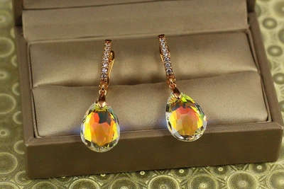Серьги подвески Xuping Jewelry Большая капля с желтым камнем Сваровски 3,4 см золотистые