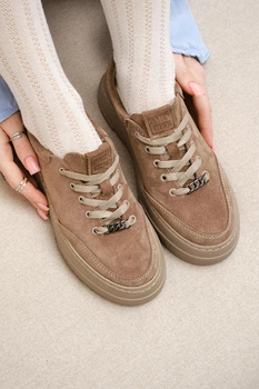 Женские кеды PARADIZE SHOES темно-бежевого цвета из натуральной замши на высокой подошве 40 размер (стелька 26 см)