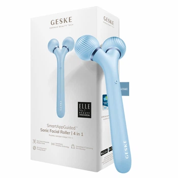 Электронный ультразвуковой ролик для лица GESKE Sonic Facial Roller 4в1 аквамариновый