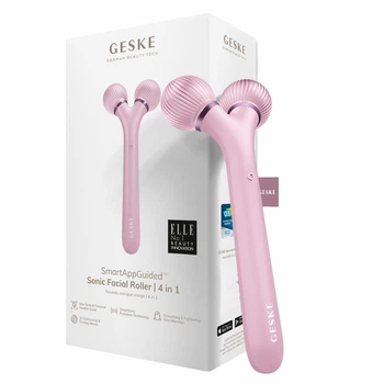 Электронный ультразвуковой ролик для лица GESKE Sonic Facial Roller 4в1 розовый