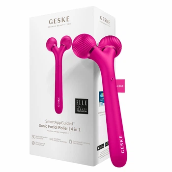Электронный ультразвуковой ролик для лица GESKE Sonic Facial Roller 4в1 фуксия