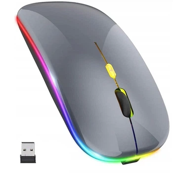Беспроводная аккумуляторная RGB мышка беспроводная Grey, Bluetooth 5.1 WiFi 2.4 DPI 800/1200/1600, перезаряжается