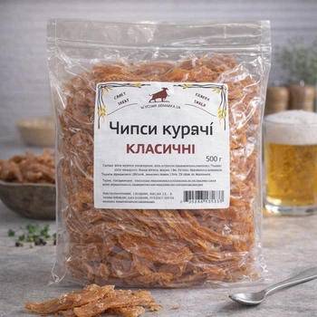Чіпси курячі класичні сушені, 100% філе, високий вміст білка, 500 г