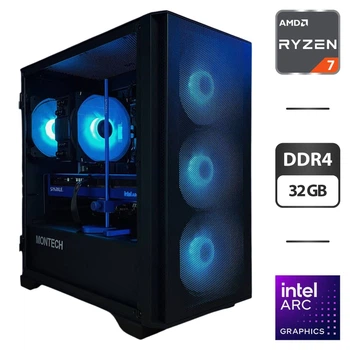 Сборка под заказ: игровой ПК Montech Air 100 ARGB Tower / AMD Ryzen 7 5700X (8 (16) ядер по 3.4 - 4.6 GHz) / 32 GB DDR4 / 1000 GB SSD M.2 / Intel Arc B580, 12 GB GDDR6, 192-bit / 650W