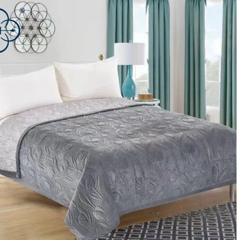 Покрывало велюровое COLORFUL VELURE COVER QUILTED принт цветы, 220x230 Светло-серый