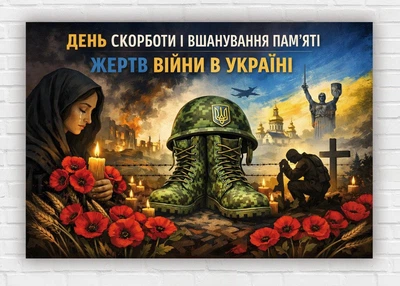 Бумажный плакат "День скорби и памяти жертв войны в Украине" 110х75 см