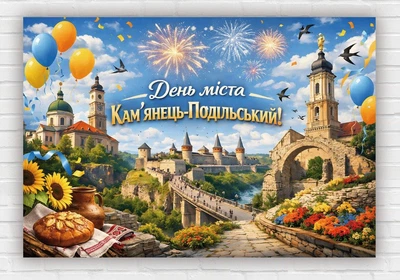 Бумажный плакат "С Днем города – Каменец-Подольский" 110х75 см
