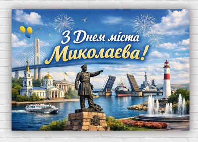 Бумажный плакат "С Днем города – Николаев" 110х75 см