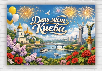 Бумажный плакат "С Днем города – Киев. Река Днепр" 110х75 см