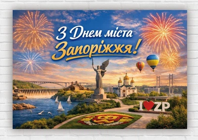 Бумажный плакат "С Днем города – Запорожье" 110х75 см