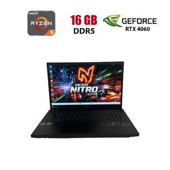 Ігровий ноутбук Acer Nitro V15 ANV15-41 / 15.6" (1920x1080) IPS / AMD Ryzen 5 7535HS (6 (12) ядер по 3.3 - 4.55 GHz) / 16 GB DDR5 / 512 GB SSD / nVidia GeForce RTX 4060, 8 GB GDDR6, 128-bit / WebCam б/в