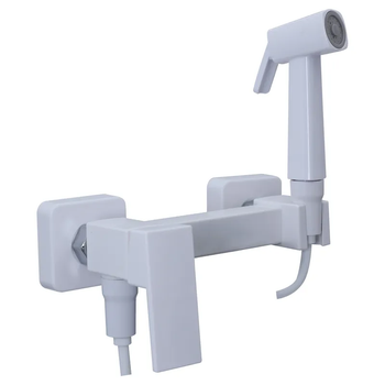 Смеситель для гигиенического душа Plamix Kubus-222 SET White (с шлангом и лейкой) термопластик (PM0744)