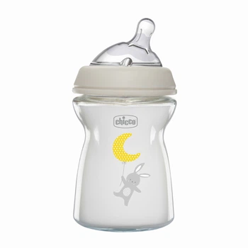 Пляшечка скло Chicco Natural Feeling NEW, 250 мл, 0м+, колір сірий (81221.30)