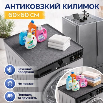 Силіконовий антиковзкий килимок для пральної машини, холодильника та інструментів, водостійкий, універсальний для захисту від пилу, води та подряпен, 60×60 см, сірий