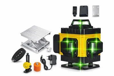 Лазерний рівень нівелір Laser Level 4D 2 акумулятори 16 ліній зелений промінь у кейсі жовтий