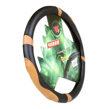Чехол на руль InDrive из искусственной кожи XXXL Черный с коричневым (IDS-3919-BK-XXXL)