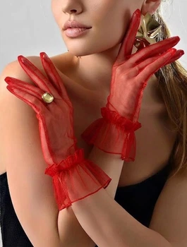 Елегантні рукавички з фатину для фотосесії та свята Honey Fashion Accessories S/M червоний (7-18)