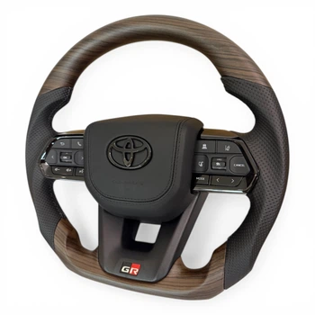 Анатомічне кермо з подушкою зі шкіри для Toyota Land Cruiser 200, Prado 150. GR. Без підігріву. Коричневе дерево. Чорний логотип.