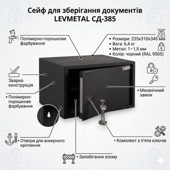 Офисный сейф для документов LEVMETAL СД-385 235x385x270 мм Черный