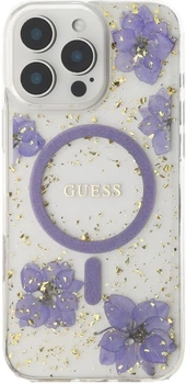 Etui Guess Resin Flowers MagSafe do Apple iPhone 16 Pro Fioletowy (3666339352400)