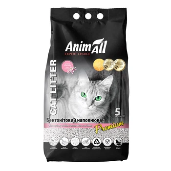 Наповнювач для туалету Бентонітовий наповнювач AnimAll Premium Baby Powder з ароматом дитячої пудри, для котів, 5 л (144571)