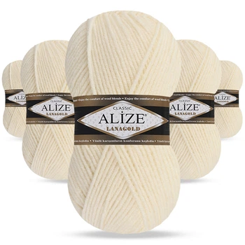 Упаковка Alize Lana Gold, Молочный №62, 5шт - 100 г / 240 м, полушерстянная пряжа средней толщины для вязания, упаковка 5 мотков