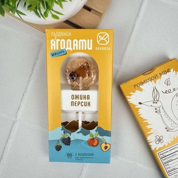 Льодяник Gogodza натуральний з ксилітом без цукру, персик ожина, 1 шт, Україна