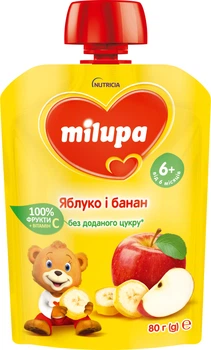 Фруктовое пюре Milupa Яблоко и банан с 6 месяцев 80 г (6438091403563)