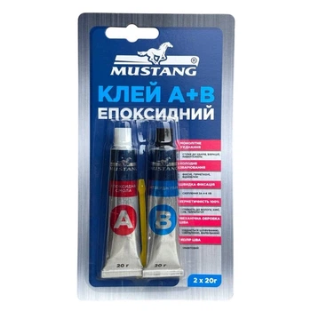 Клей ЕПОКСИДНИЙ A+B MUSTANG Тюбики інд. блістер MG10, (24)