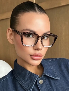 Очки солнцезащитные Thin имиджевые леопардовые с прозрачными линзами