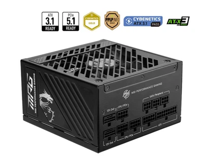 Блок питания MSI MPG A1000GS PCIE5, Fully Modular, 80+ Gold, Dual 12V-2x6 Cables, ATX 3.1 & PCIe 5.1 Ready, Low-Noise, Semi Digital