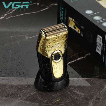 Професійна бритва з подвійним лезом акумуляторний шейвер VGR PRO для гоління бороди та вусів з LED дисплеєм Gold