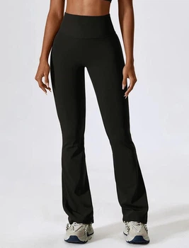 Спортивные женские леггинсы-клеш Flare с бразильским пуш-ап эффектом Bell Bottoms Leggings Premium для фитнеса и йоги XS-S Черные (Flare94NeroBlackS)