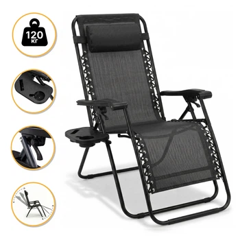 Кресло шезлонг для релакса на 120 кг LEOBRO Zero Gravity Black (LB-ZGC-F1-BLK)