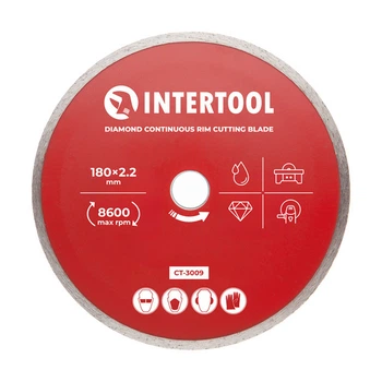Диск отрезной алмазный по плитке, со сплошной кромкой 180мм, 22-24% INTERTOOL CT-3009