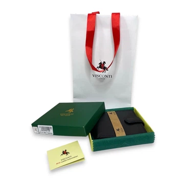 Кожаный кошелек на кнопке Visconti HT10 Black RFID Подарочный пакет в комплекте