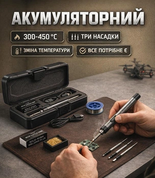 Акумуляторний паяльник з регулюванням температури пайки (портативний електричний набір для паяння) 3 насадки