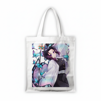 Сумка-шопер Клинок рассекающий демонов Demon Slayer: Kimetsu no Yaiba Синобу Кочо 39x35 см белая из габардина 6605