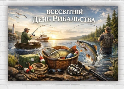 Паперовий плакат "День Рибальства" 110х75 см