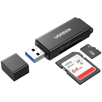 Картридер UGREEN USB 3.0 для SD и MicroSD (TF) карт памяти (USB 3.0, 5 Гбит/с). Gray