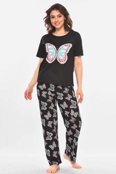 Пижама женская полубатальная черного цвета с принтом Xuelixiang размер 52 (211394)