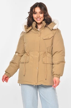 Куртка-парка женская однотонная бежевого цвета Fashion размер 46 (211147)