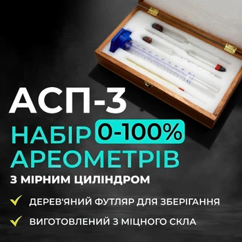 Набір ареометрів АСП-3 із мірним циліндром 100 мл у дерев'яному футлярі