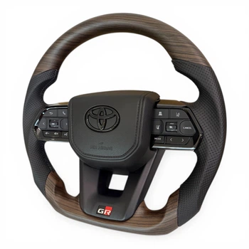 Анатомічне кермо для Toyota Land Cruiser 100, Prado 120. GR. Коричневе дерево. Чорний логотип.