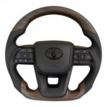Анатомический руль для Toyota Land Cruiser 200, Prado 150. Без подогрева. Коричневое дерево. Черный логотип. В сборе.