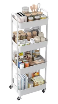 Этажерка на колесах 4 пололки напольная белая Storage rack
